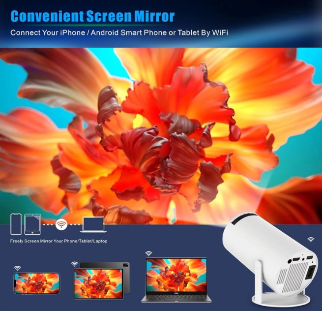 HY300PRO Mini Projector with WiFi and Bluetooth, 4K Support Smart Portable